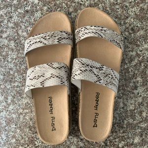 Brand new white snake skin slip on sandals